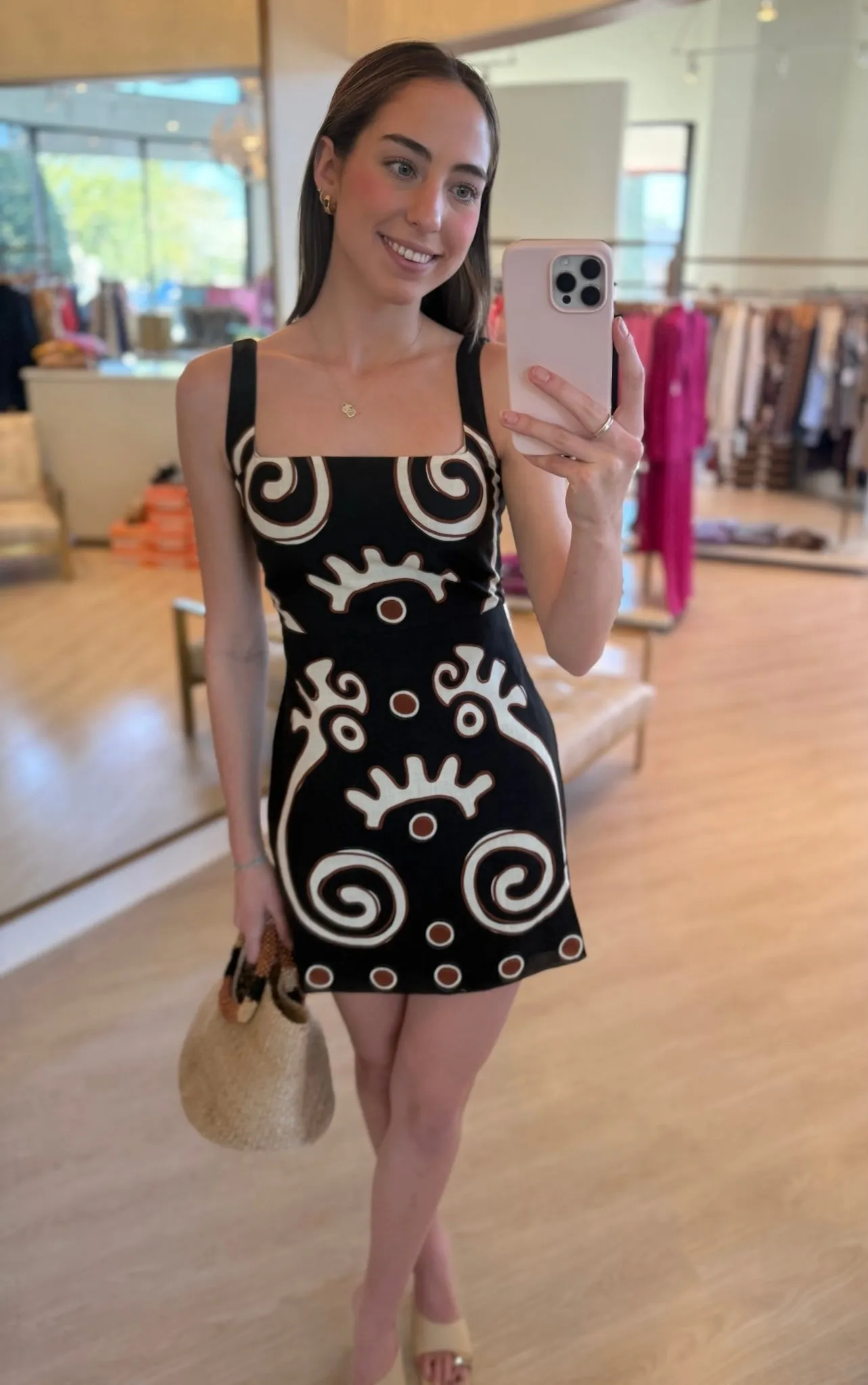 Caa055 Black Linen Mini Dress