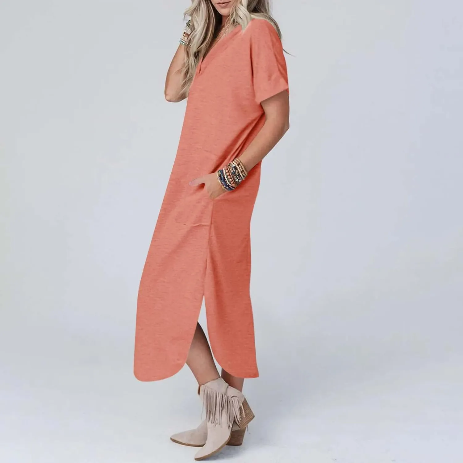 Casual Dresses for Women Summer Short Sleeve T-Shirt Dress Swing A Line Beach Vacation Sundresses with Pockets