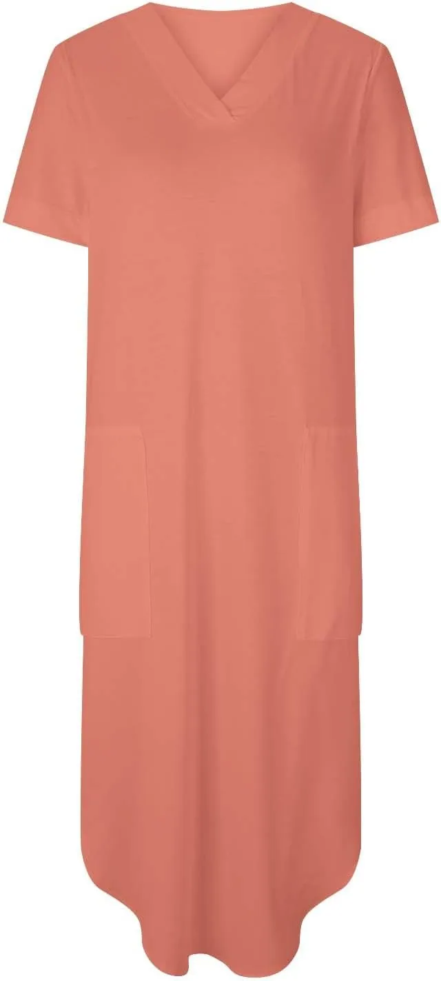 Casual Dresses for Women Summer Short Sleeve T-Shirt Dress Swing A Line Beach Vacation Sundresses with Pockets