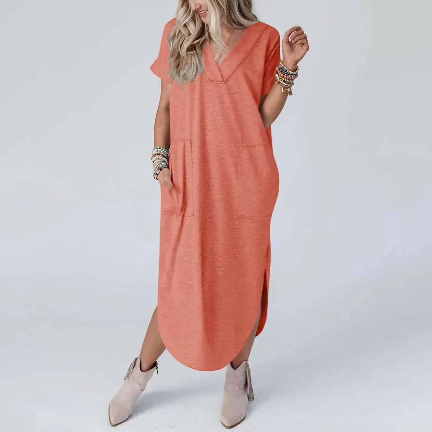 Casual Dresses for Women Summer Short Sleeve T-Shirt Dress Swing A Line Beach Vacation Sundresses with Pockets