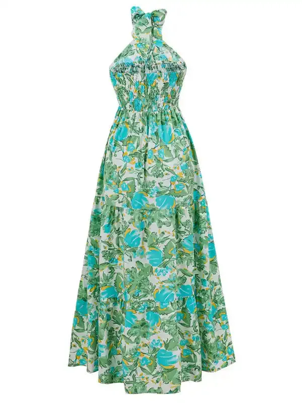 Casual resort style printed halter neck dress