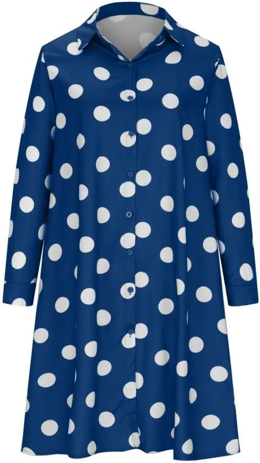 Ceboyel Womens Polka Dots Midi Dress Knee Length Half Sleeve Dresses Casual Loose Shirt Dress Dressy Trendy Summer Outfits