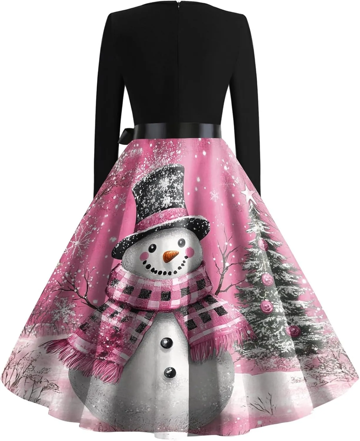 Christmas Dresses for Women 2024 Long Sleeve Crewneck Xmas Reindeer Big Hem Bodycon Midi A-Line Winter Hepburn Dress
