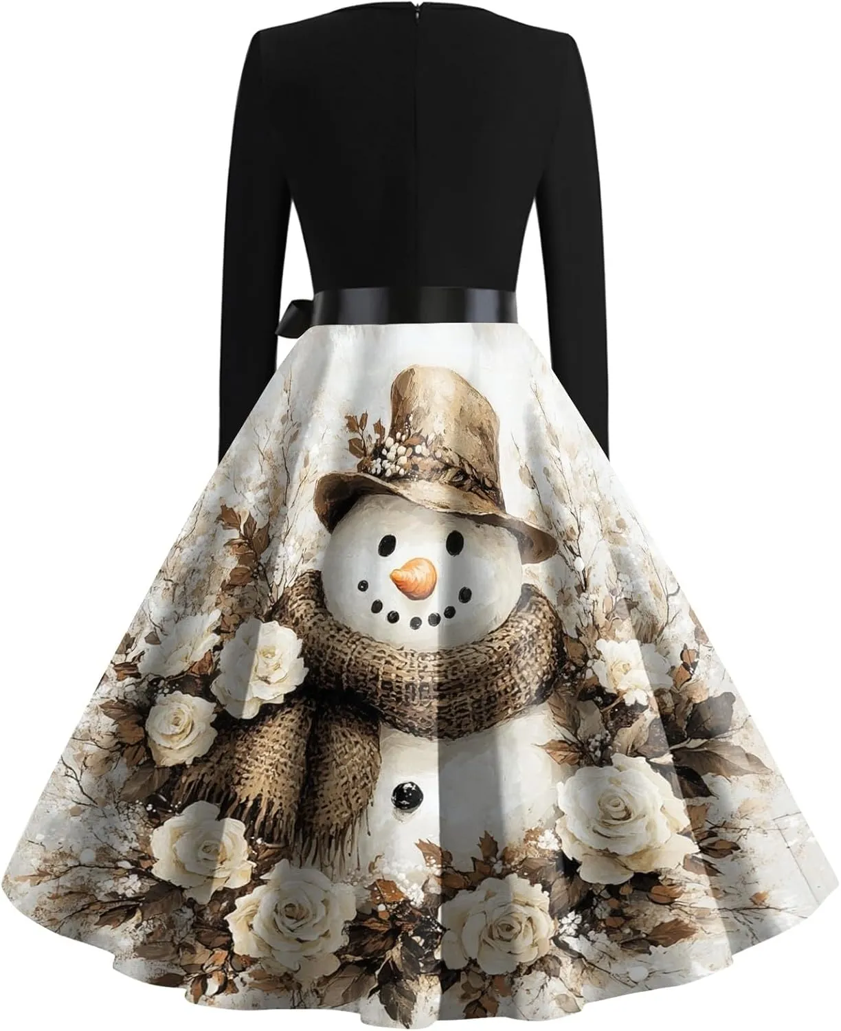 Christmas Dresses for Women 2024 Long Sleeve Crewneck Xmas Reindeer Big Hem Bodycon Midi A-Line Winter Hepburn Dress