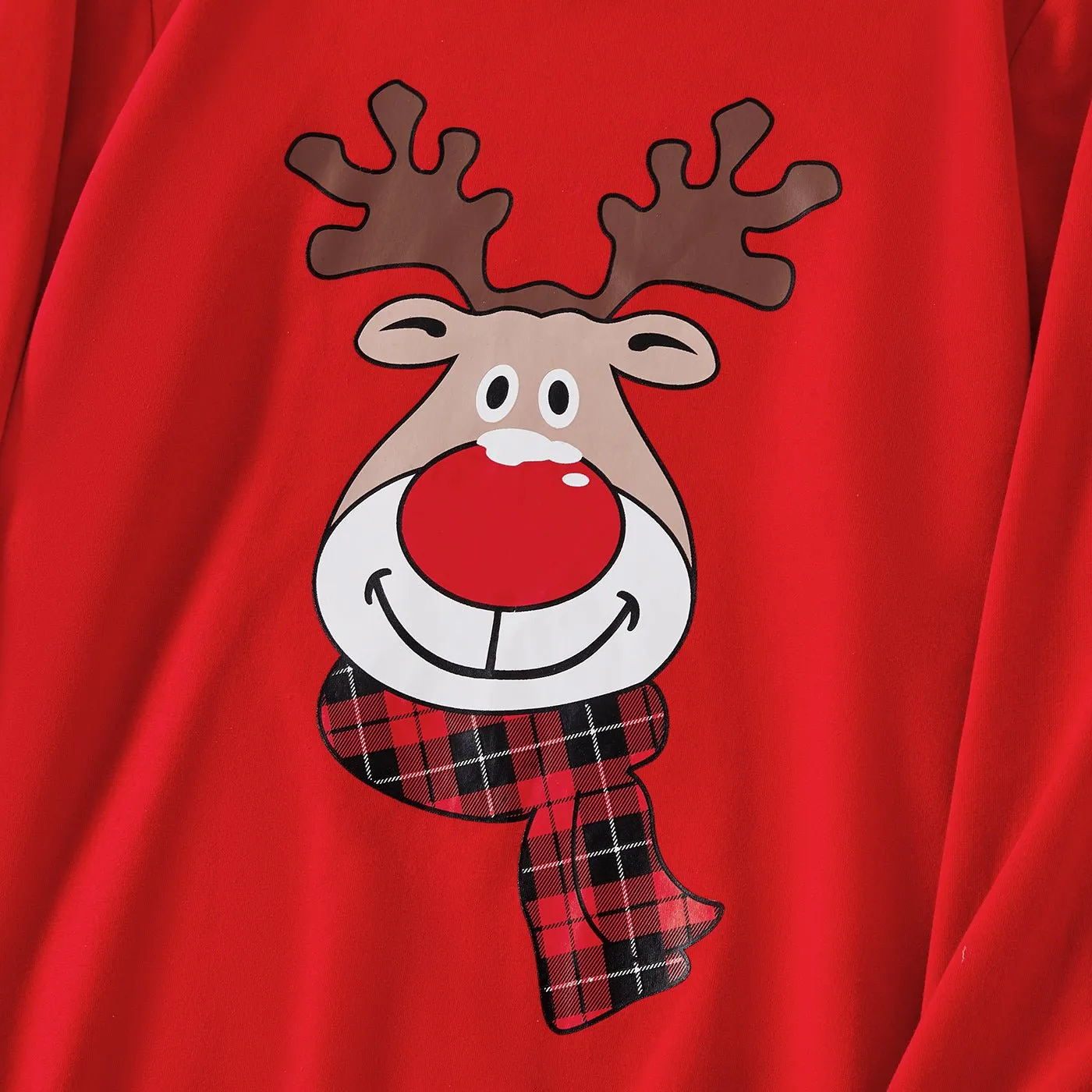 Christmas Family Matching Reindeer Print Red Tops