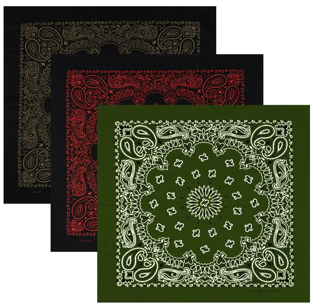 Classic Paisley or Solid Color 27" x 27" Bandanas