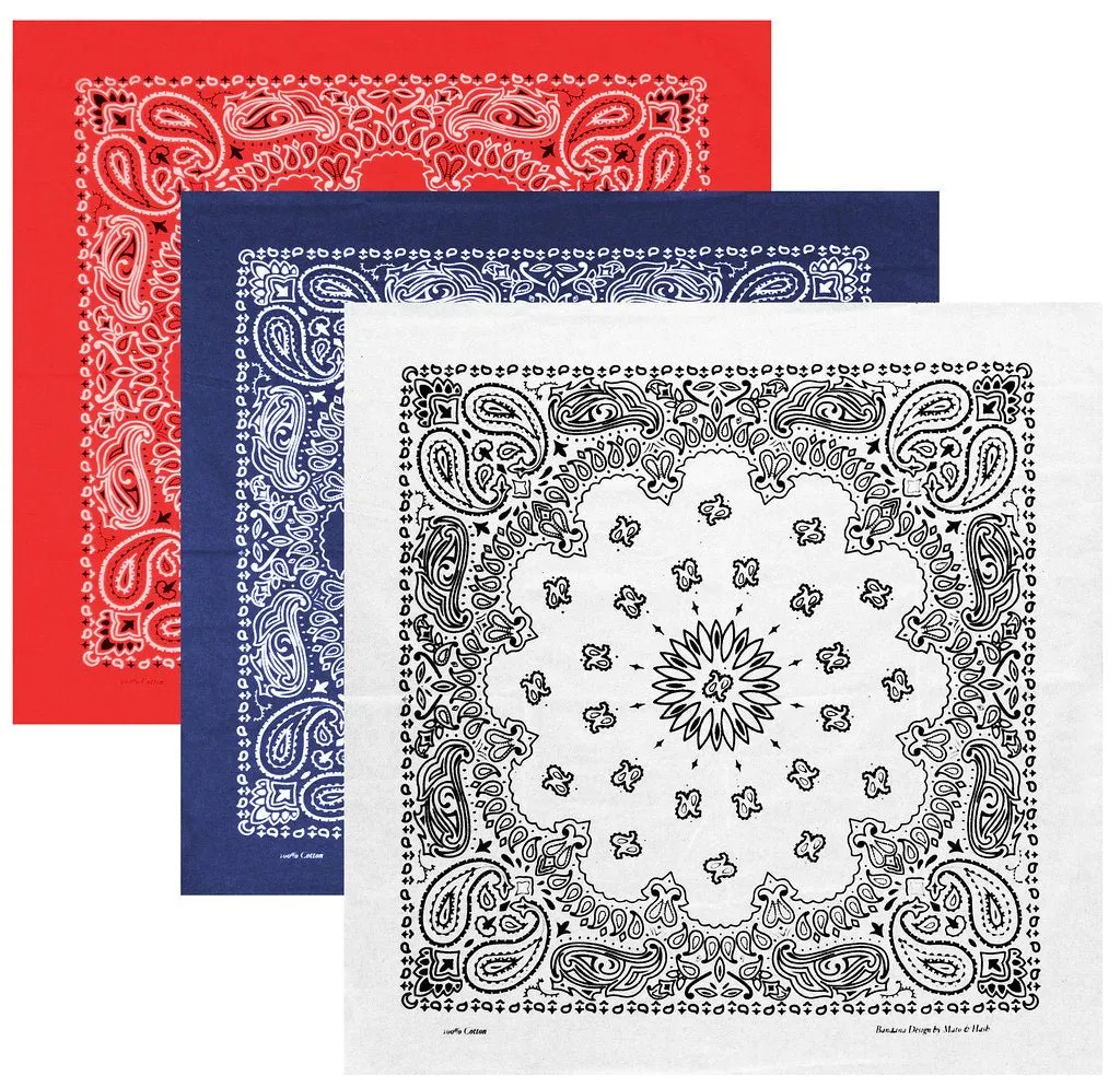 Classic Paisley or Solid Color 27" x 27" Bandanas