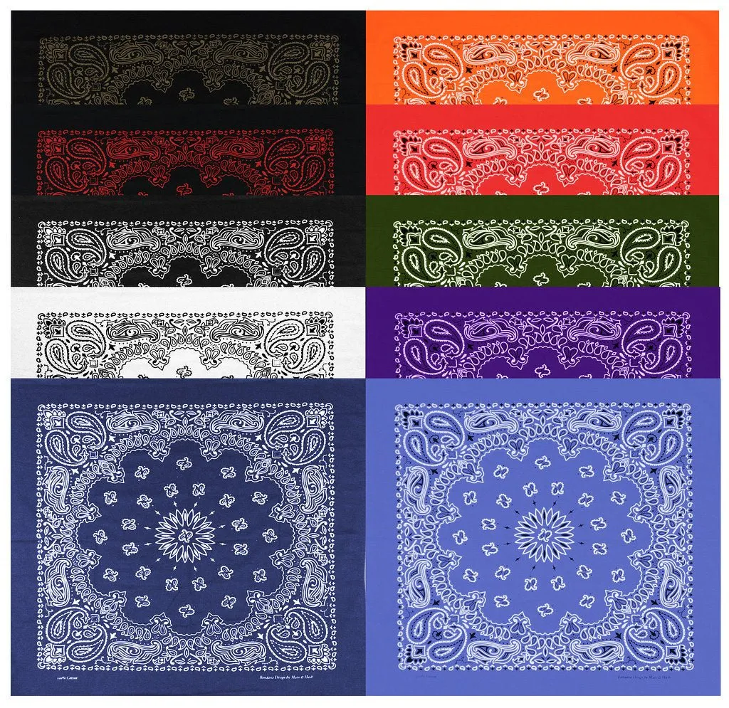 Classic Paisley or Solid Color 27" x 27" Bandanas