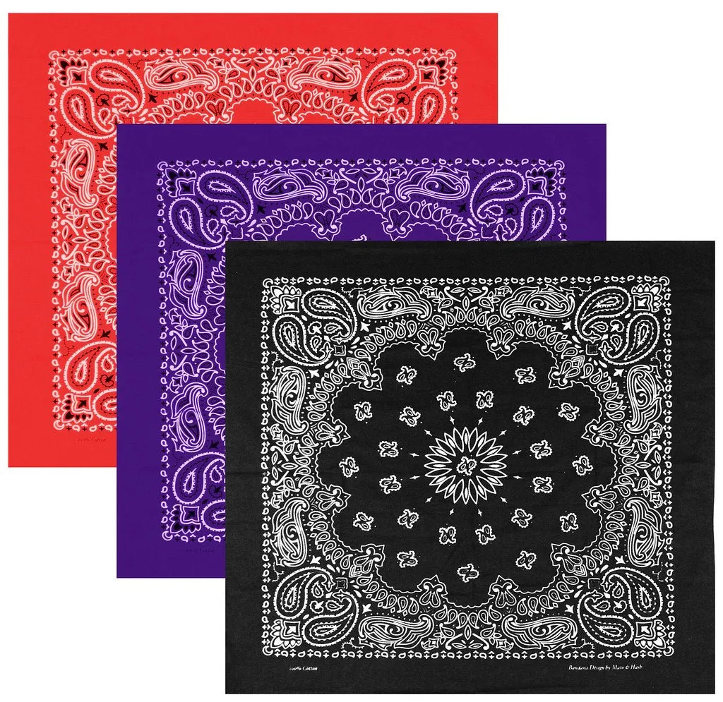 Classic Paisley or Solid Color 27" x 27" Bandanas