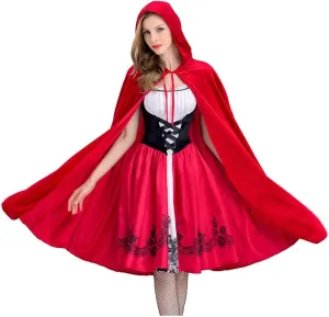 Cosplay Costume for Women Little Red Riding Hood Halloween Adult Cape Christmas Party Dress with Cloak Robe
