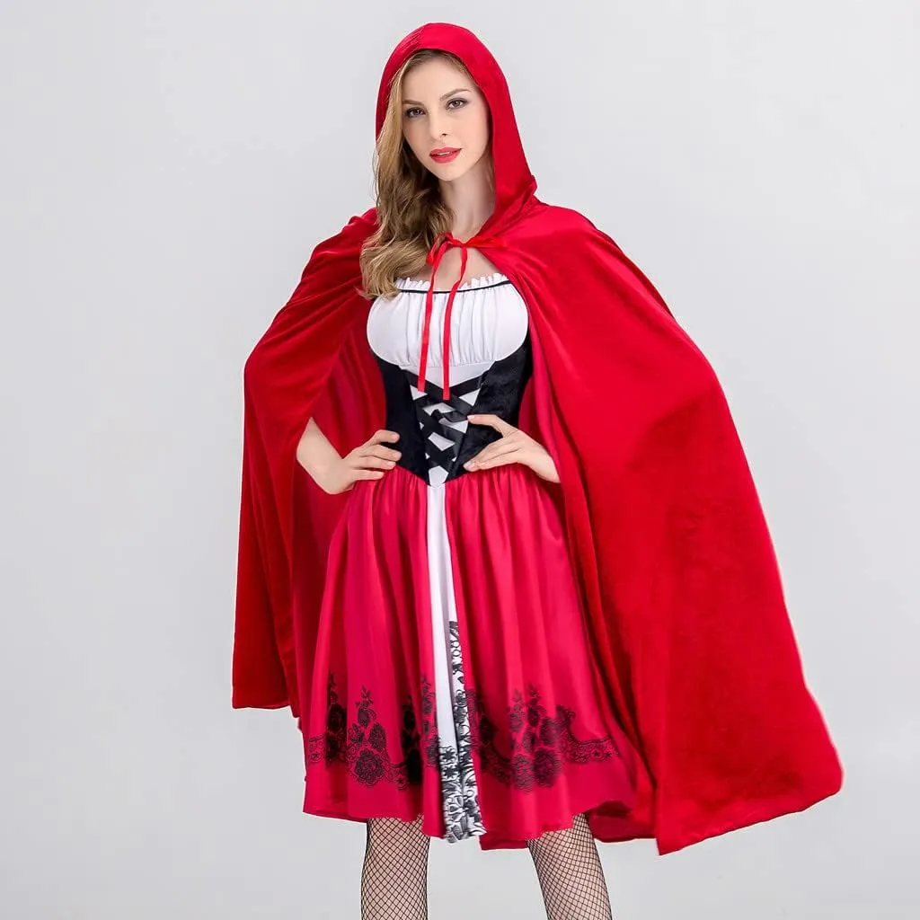 Cosplay Costume for Women Little Red Riding Hood Halloween Adult Cape Christmas Party Dress with Cloak Robe