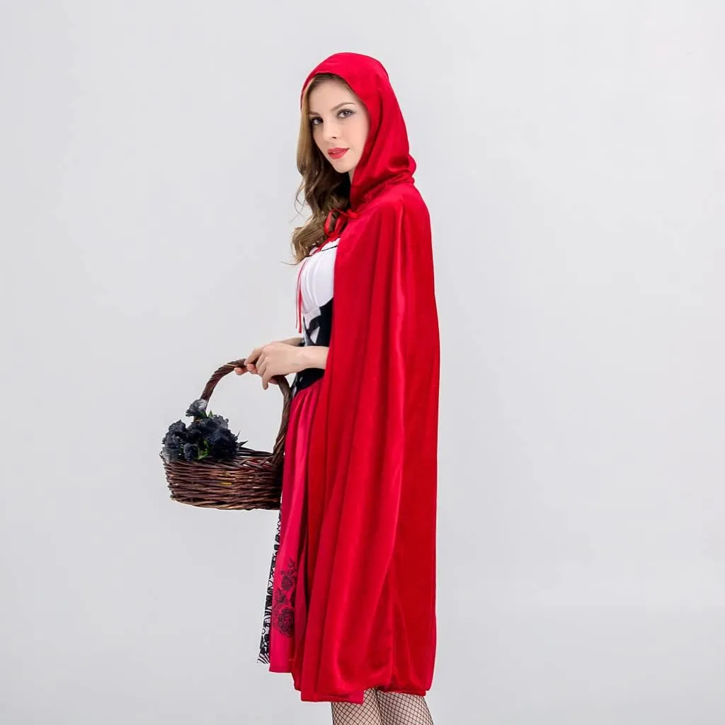 Cosplay Costume for Women Little Red Riding Hood Halloween Adult Cape Christmas Party Dress with Cloak Robe