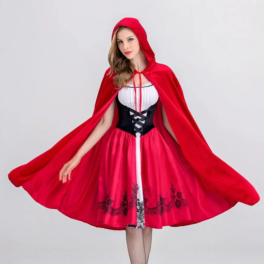 Cosplay Costume for Women Little Red Riding Hood Halloween Adult Cape Christmas Party Dress with Cloak Robe