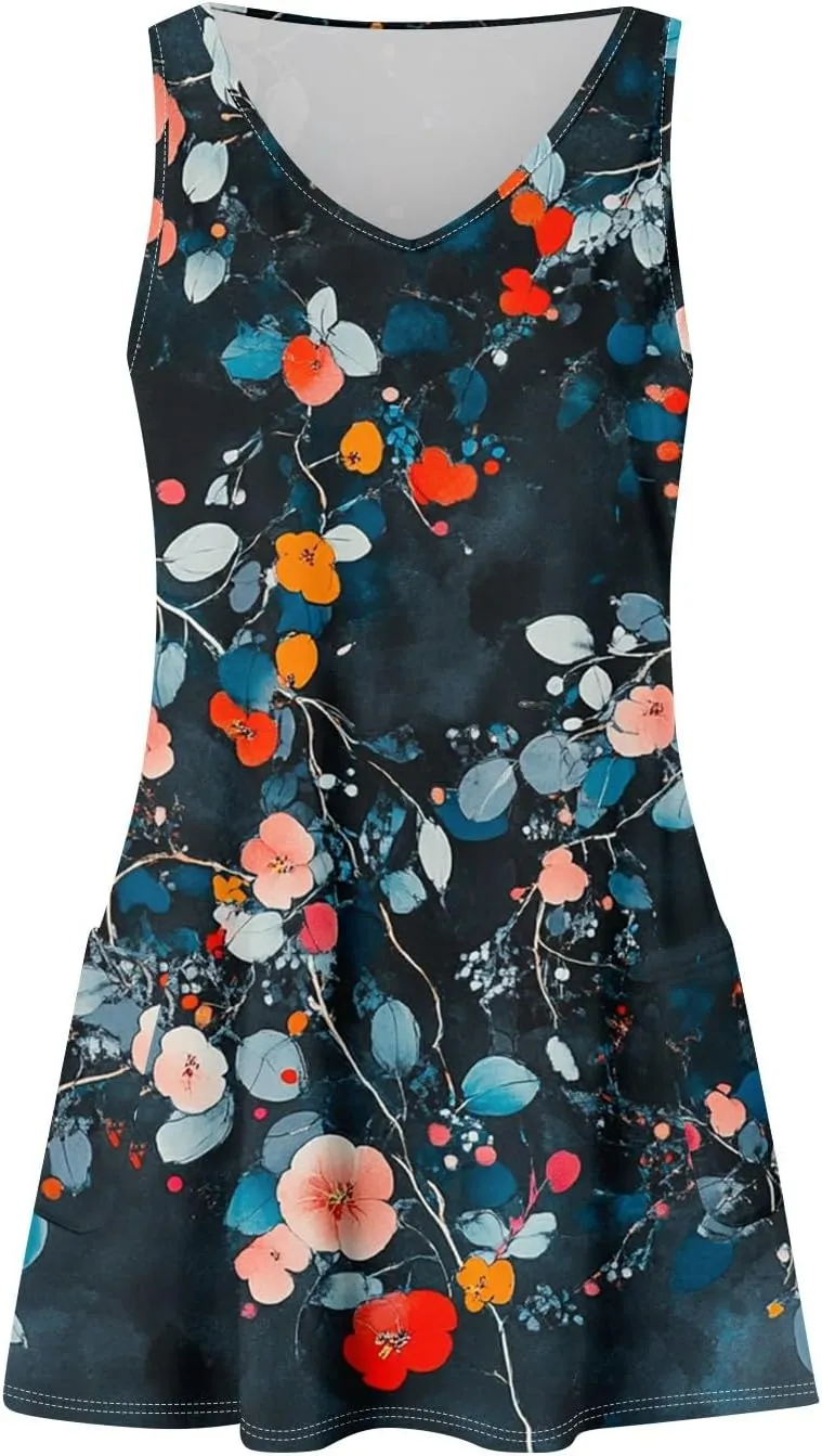 COTECRAM Women's Summer Dresses 2024 Beach Casual Sleeveless Floral Print Boho Tank Dress V Neck Loose Sundress with Pockets