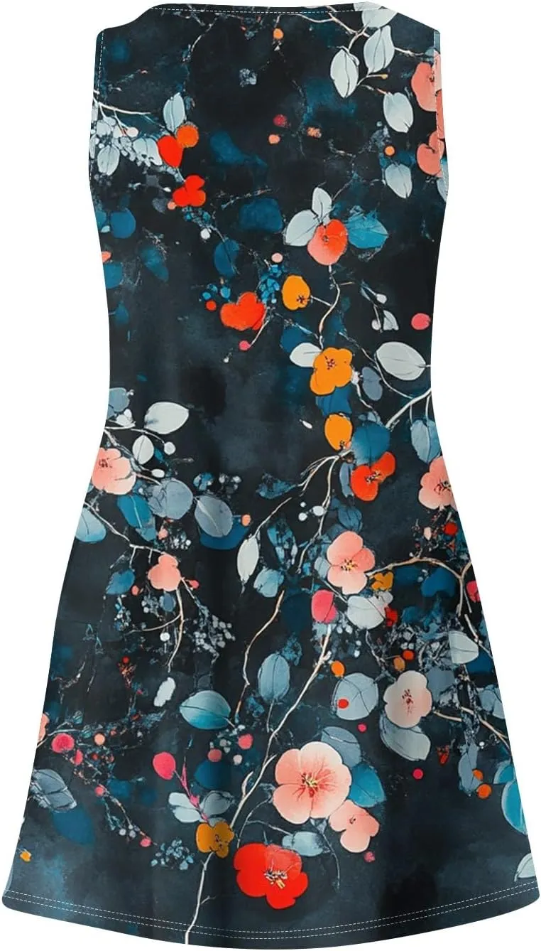 COTECRAM Women's Summer Dresses 2024 Beach Casual Sleeveless Floral Print Boho Tank Dress V Neck Loose Sundress with Pockets