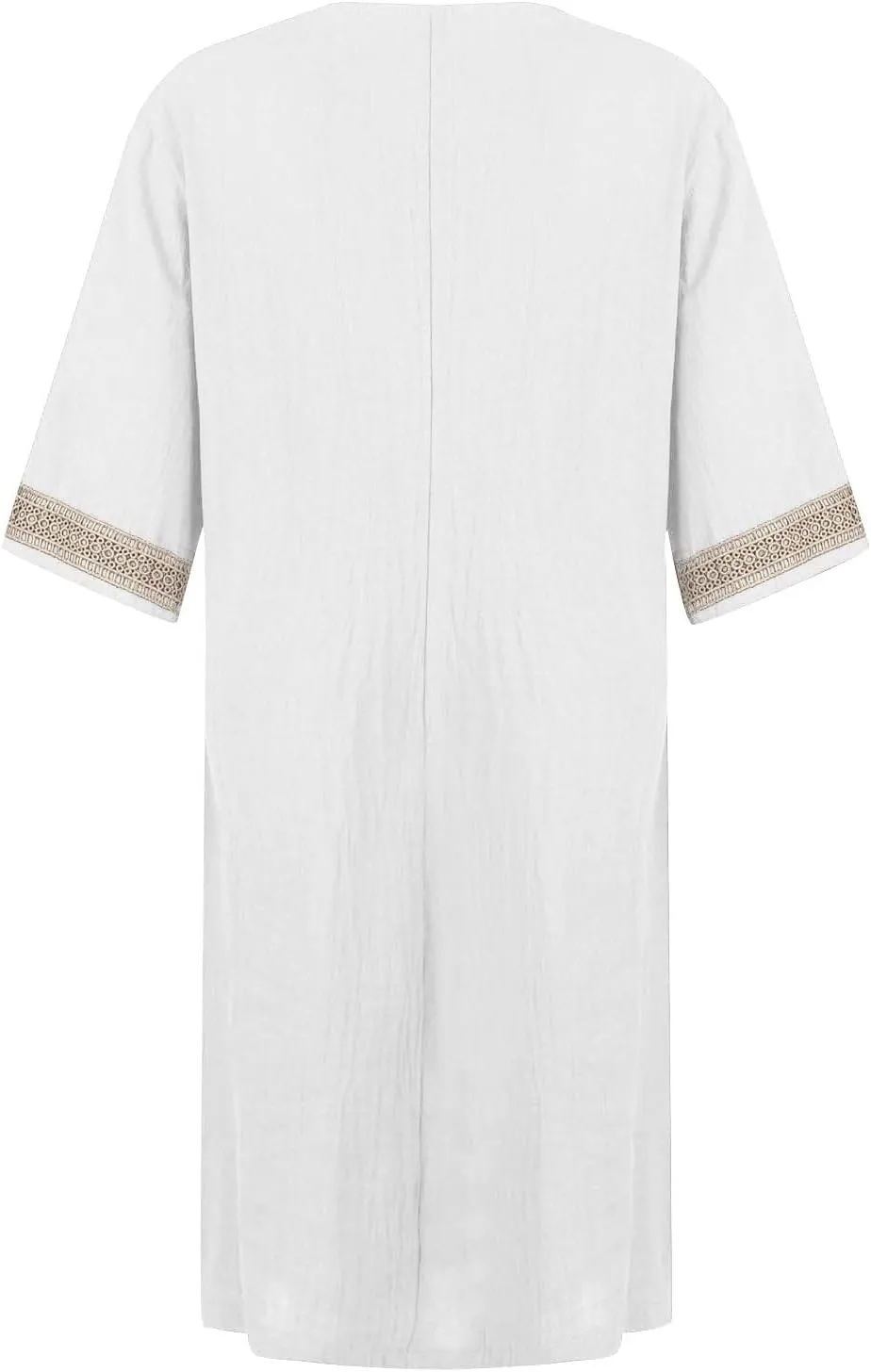 Cotton Linen Dresses for Women,2024 Summer Elegant Trendy V Neck 3/4 Sleeve Midi Dress,Casual Plain Beach Dress