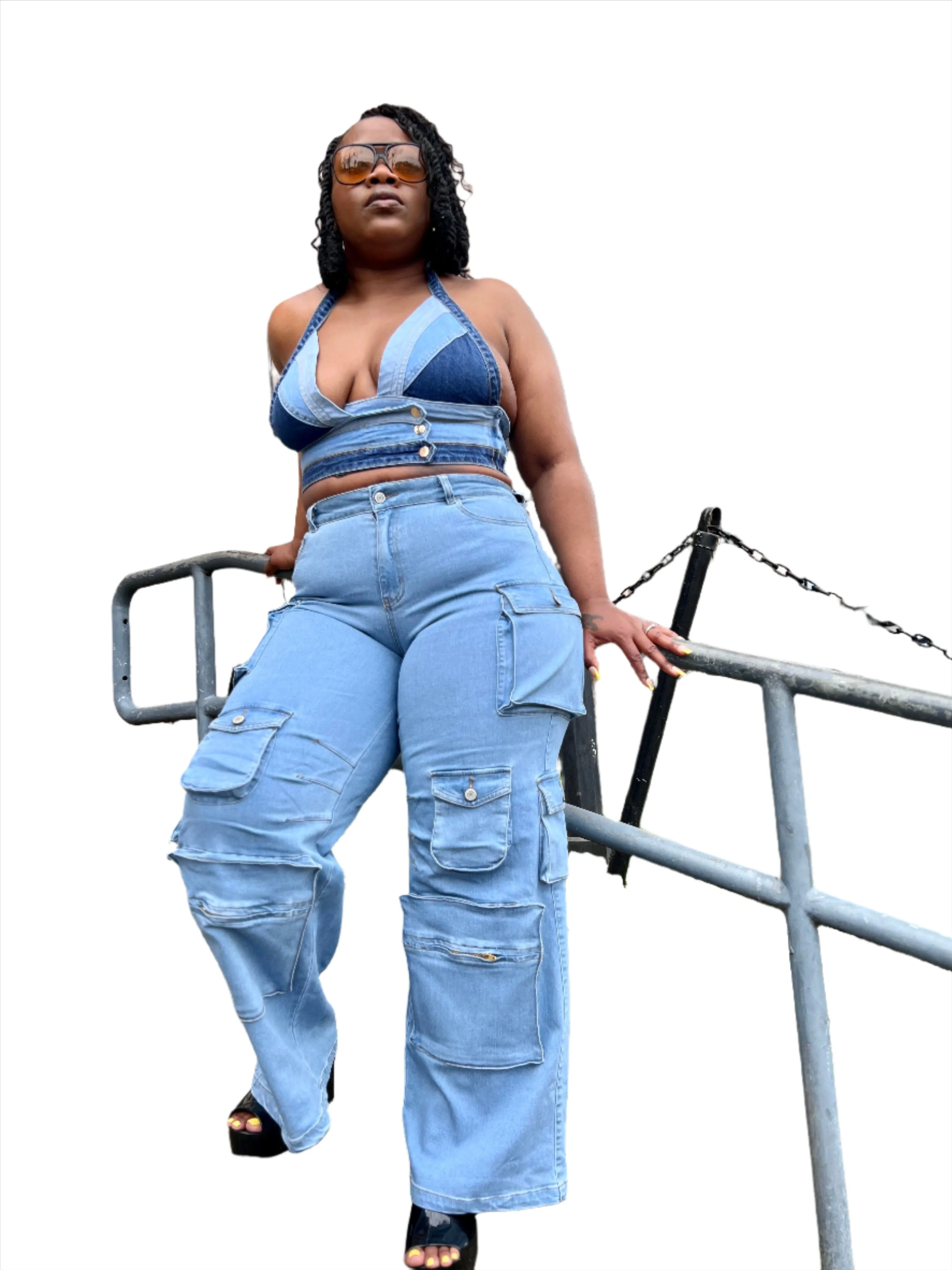 Denim cargo pants