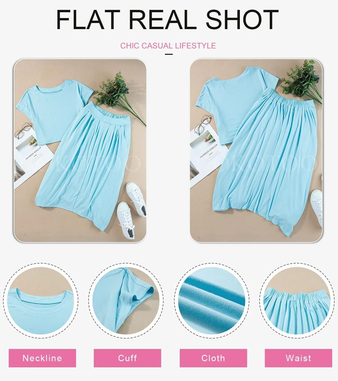 Dokotoo Dresses for Women 2 Piece Summer Outfits Crewneck Tops and Maxi Skirt Dress Sets