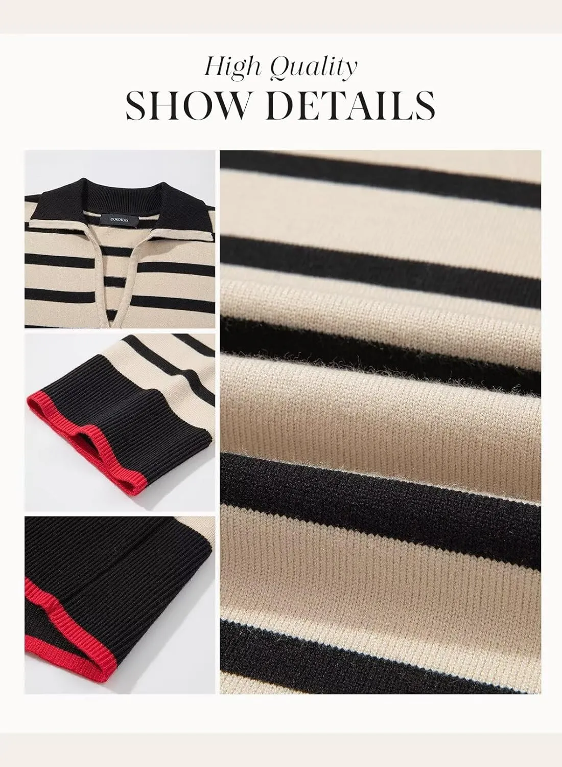 Dokotoo Women's Polo V Neck Sweater Dresses Fall Dresses for Women 2024 Long Sleeve Dress Casual Striped Mini Dress