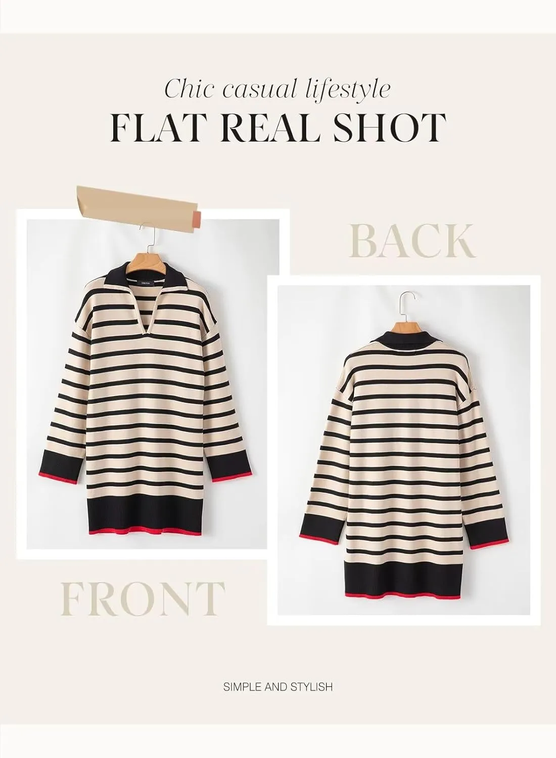Dokotoo Women's Polo V Neck Sweater Dresses Fall Dresses for Women 2024 Long Sleeve Dress Casual Striped Mini Dress