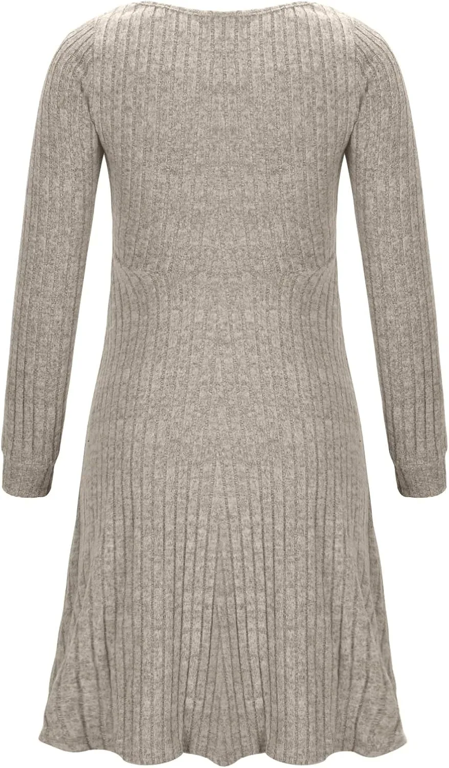 Dresses for Women 2024 Long Sleeve V Neck Knitted Button Down Elastic Waist Ruffle Mini Dress A-line Cute Mini Short Dresses