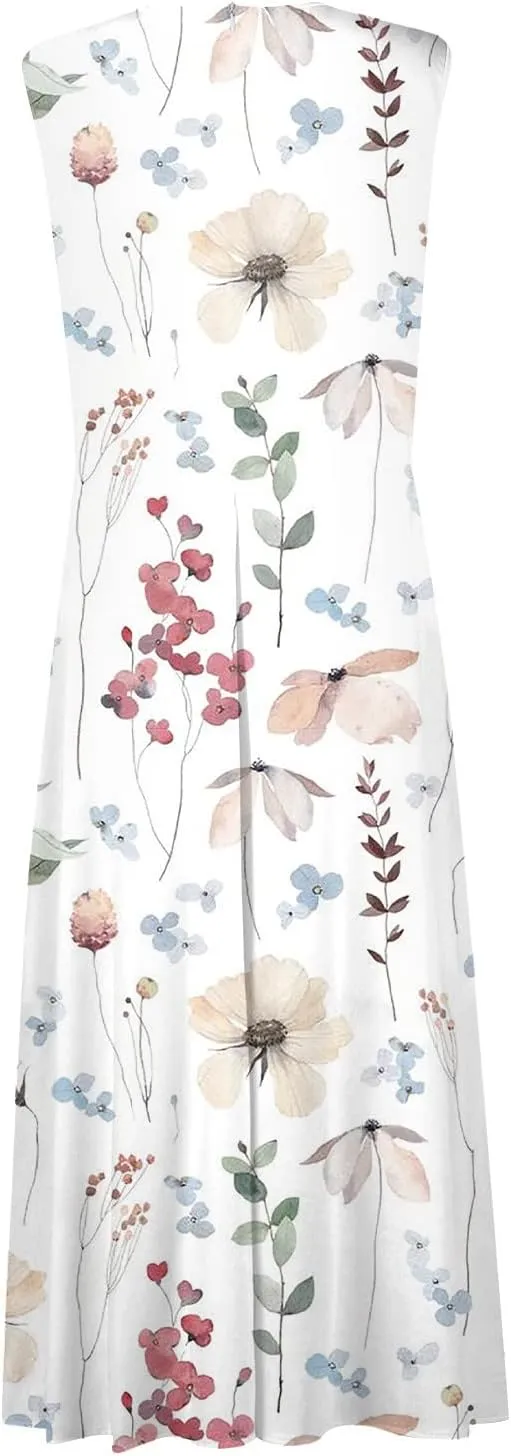 Dresses for Women 2024 Sleeveless Wrap V Neck Beach Dresses Flowy Ruched Floral Print Maxi Dress Flowy Boho Dress