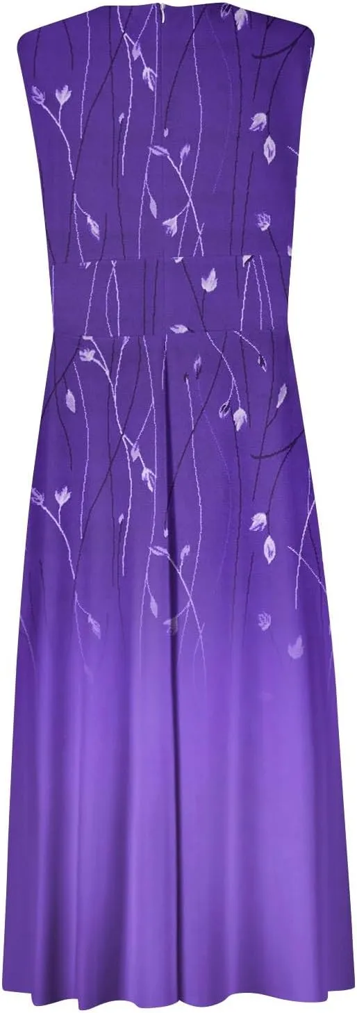 Dresses for Women 2025 Elegant Floral Print Long Dresses Sleeveless Wrap V Neck Beach Dress Flowy Swing Sundresses