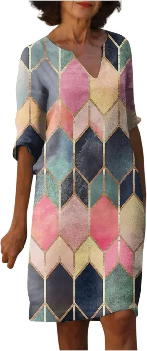 Dresses for Women Fashion Summer Polka Dot Printed Dresses Casual Comfy V-Neck Half Sleeve Fitted Dresses