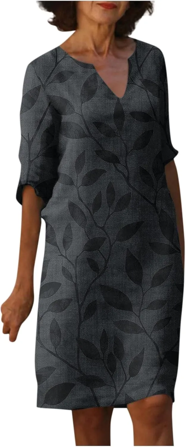 Dresses for Women Fashion Summer Polka Dot Printed Dresses Casual Comfy V-Neck Half Sleeve Fitted Dresses