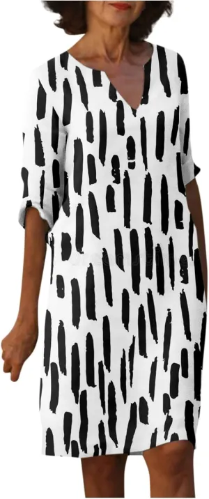 Dresses for Women Fashion Summer Polka Dot Printed Dresses Casual Comfy V-Neck Half Sleeve Fitted Dresses