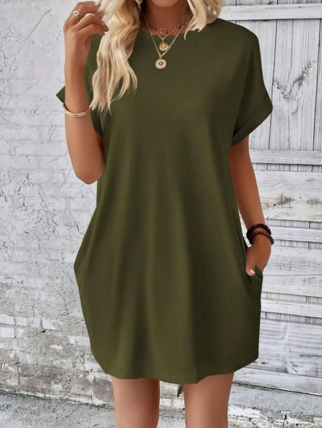 Dresses for Women Summer Batwing Sleeve Crew Neck Mini Dress Solid Color Casual Dressy Sundress Loose Fit Dresses