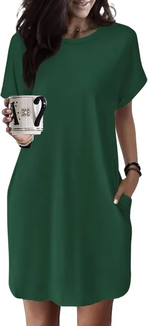 Dresses for Women Summer Batwing Sleeve Crew Neck Mini Dress Solid Color Casual Dressy Sundress Loose Fit Dresses