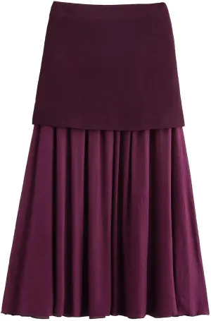 efvandoloe Summer Knitted Spliced Pleated Long Skirts Women Elegant Beige Skirt