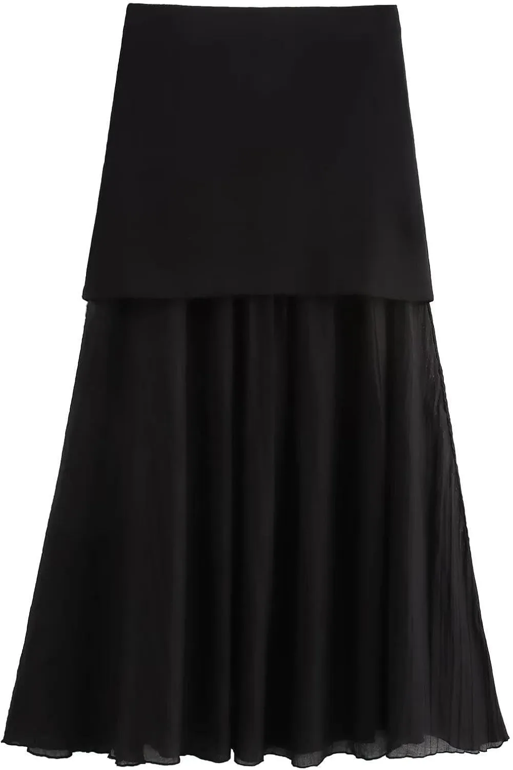 efvandoloe Summer Knitted Spliced Pleated Long Skirts Women Elegant Beige Skirt