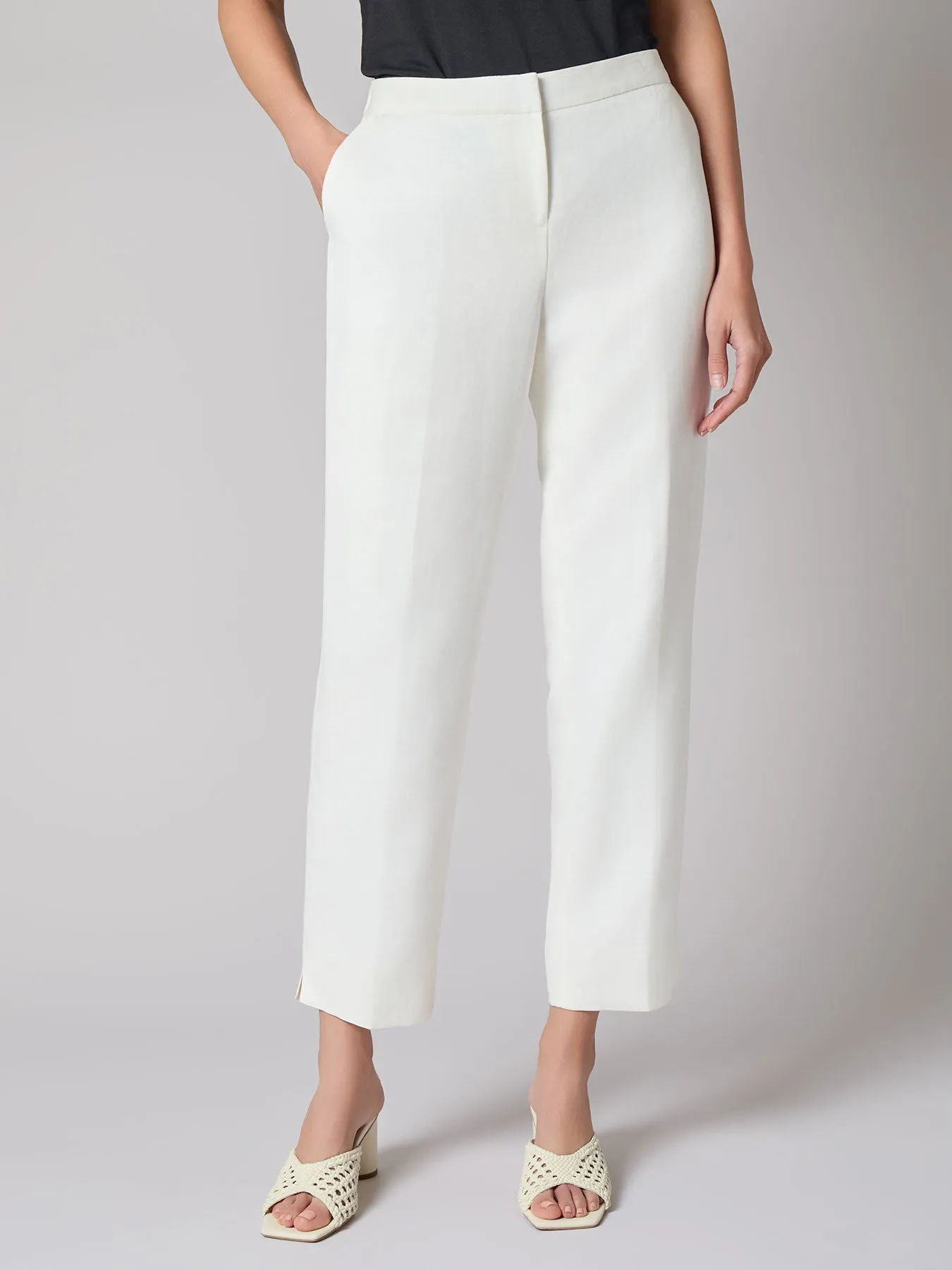 Elastic Back Side Slit Pant, Linen