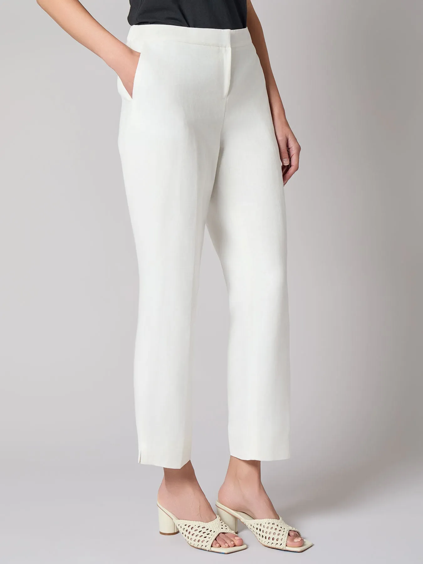 Elastic Back Side Slit Pant, Linen