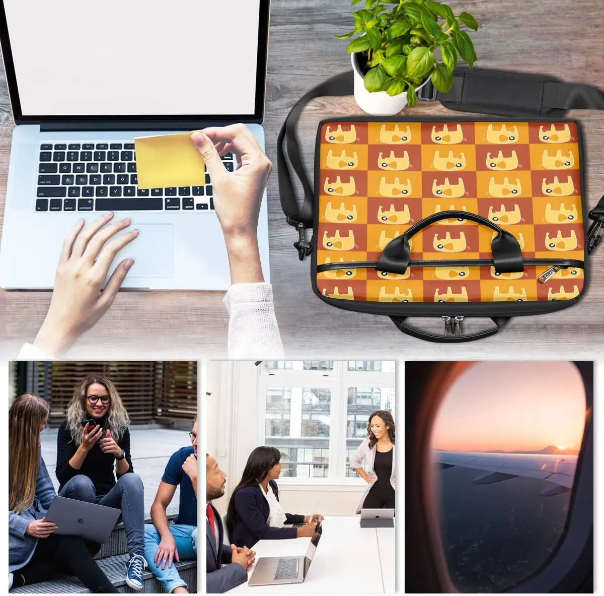 Elegant Floral Flower Laptop Shoulder Messenger Bag Waterproof Laptop Briefcase Handle Padded Strap