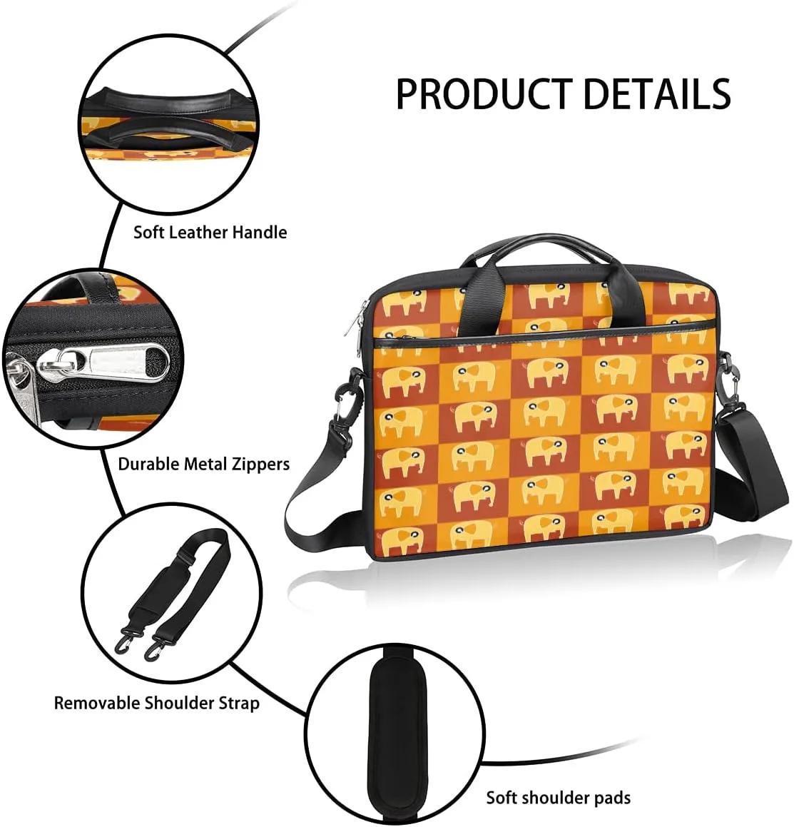Elegant Floral Flower Laptop Shoulder Messenger Bag Waterproof Laptop Briefcase Handle Padded Strap