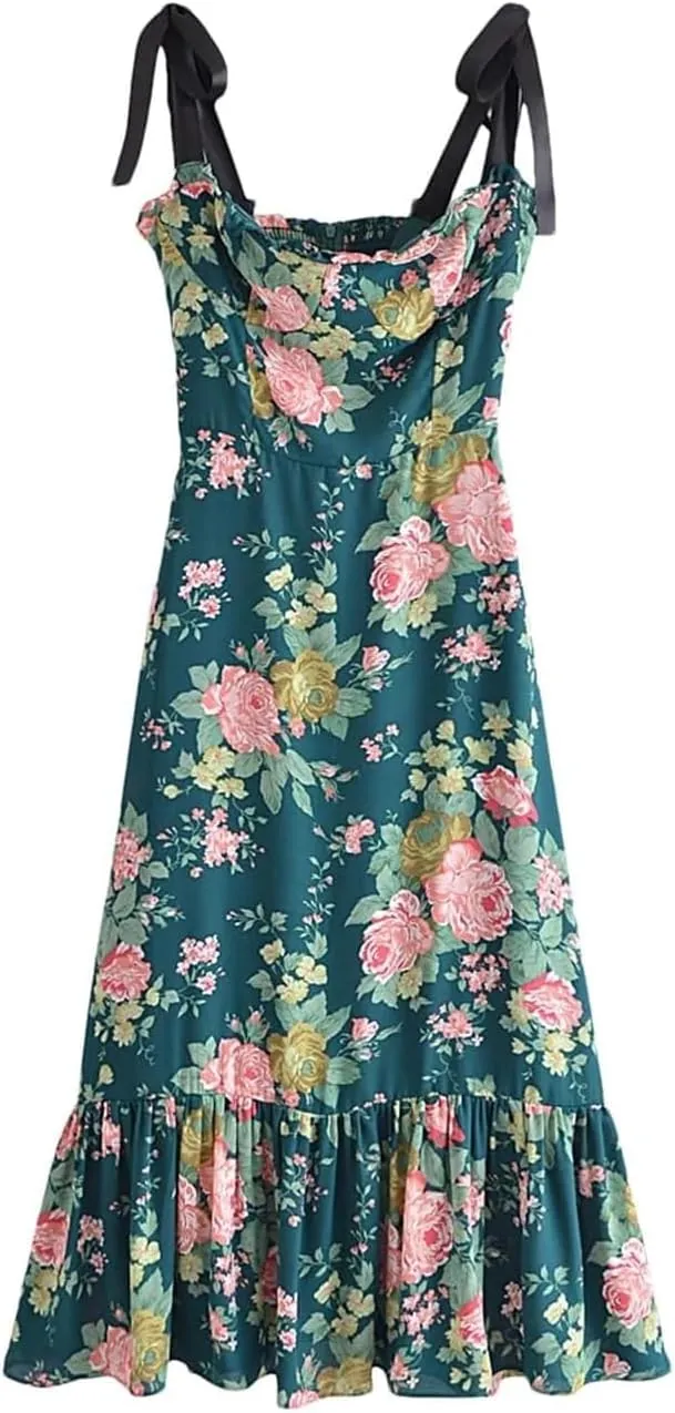 Elegant Floral Print Women's Mini Dress with Ruffles and Lace-Up