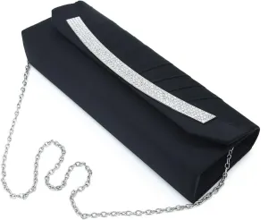 Elegant Pleated Satin Flap Rhinestones Clutch Evening Bag - Diff Colors Avail