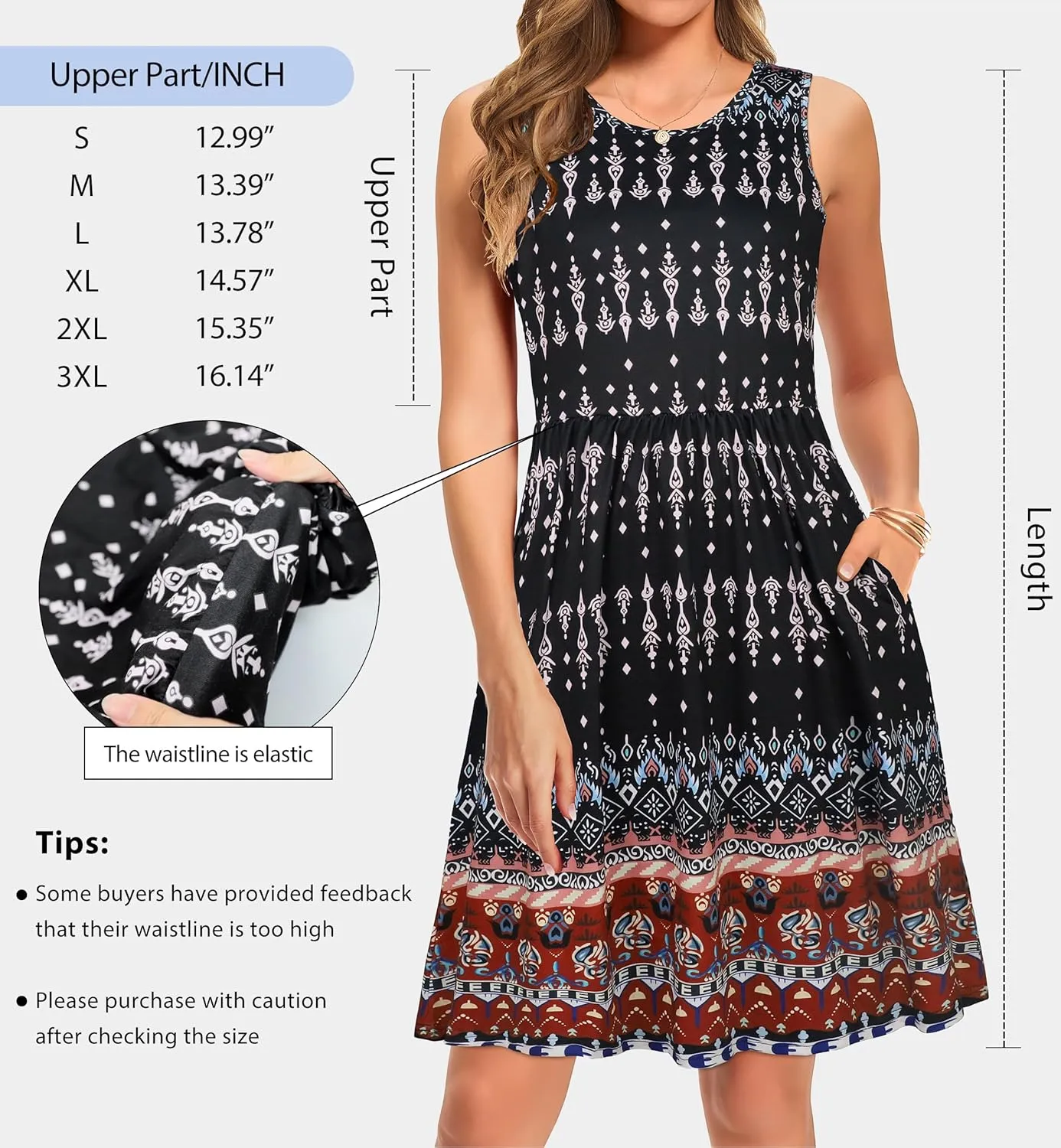elescat Summer Dresses for Women Casual Sleeveless Tshirt Beach Flowy Tank Sundresses with Pockets