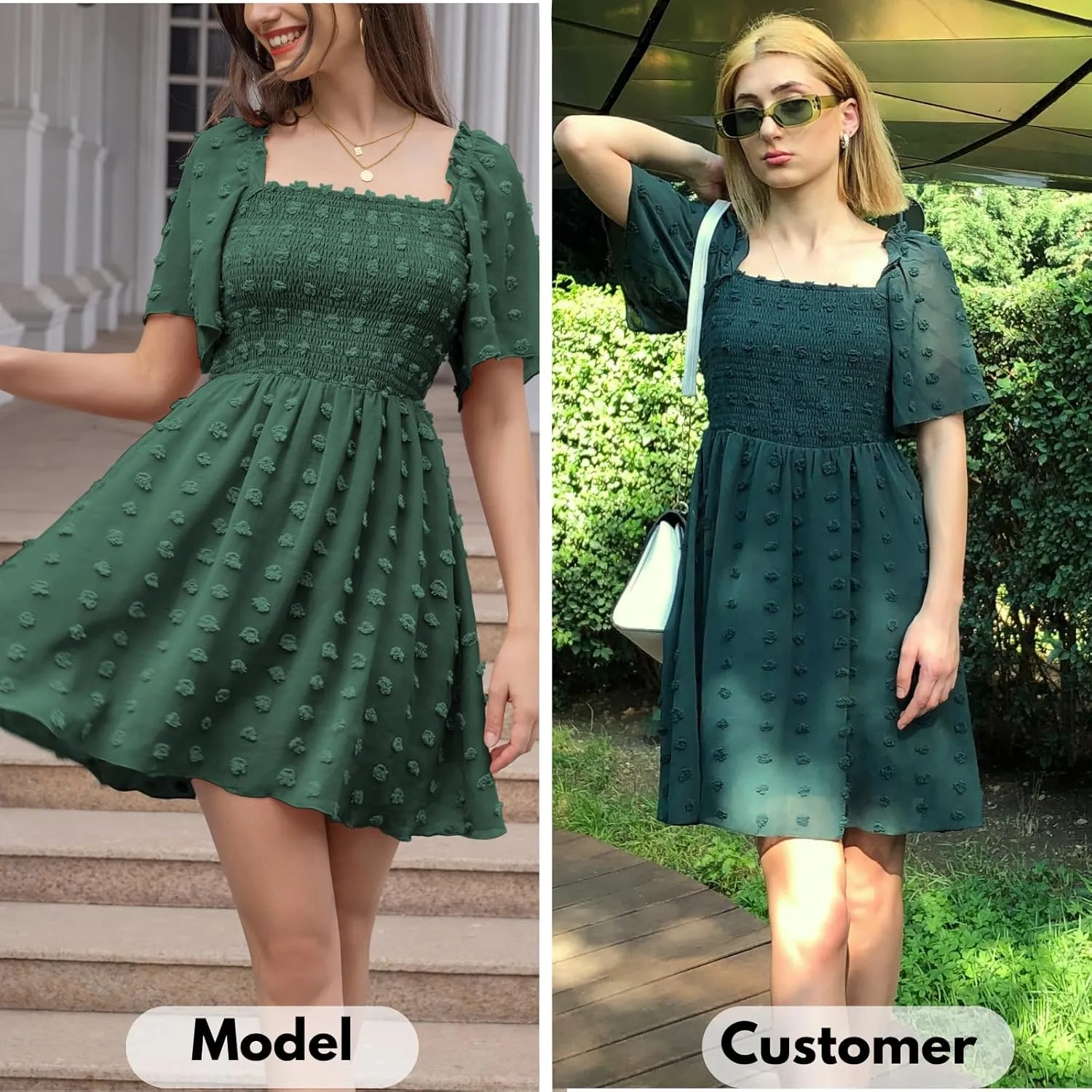 EXLURA Women's 2025 Summer Casual Square Neck Dresses Ruffle Short Sleeve Swiss Dot Flowy Mini Dress