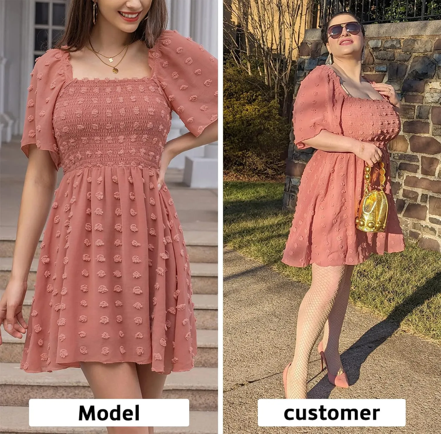 EXLURA Women's 2025 Summer Casual Square Neck Dresses Ruffle Short Sleeve Swiss Dot Flowy Mini Dress