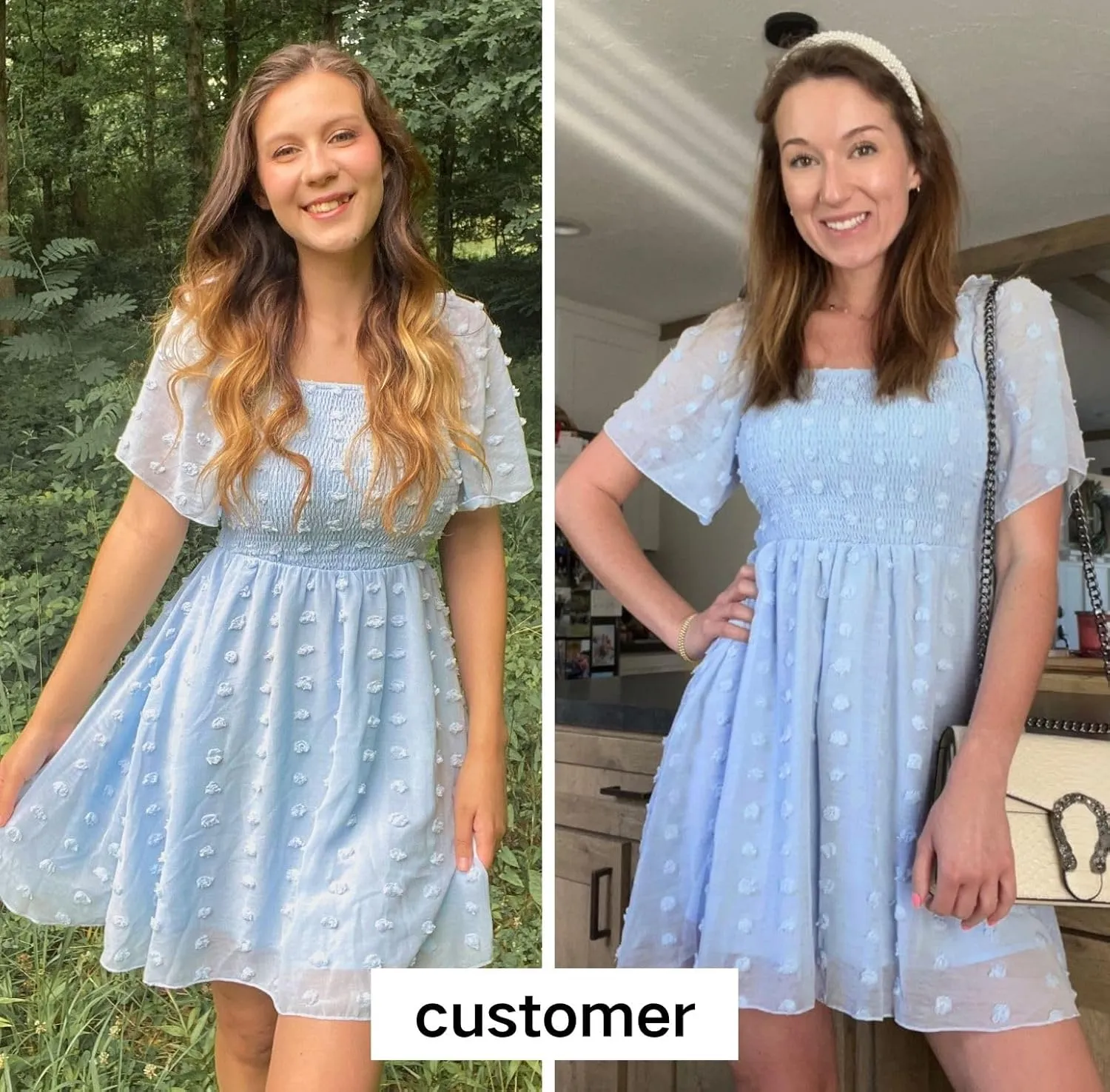 EXLURA Women's 2025 Summer Casual Square Neck Dresses Ruffle Short Sleeve Swiss Dot Flowy Mini Dress