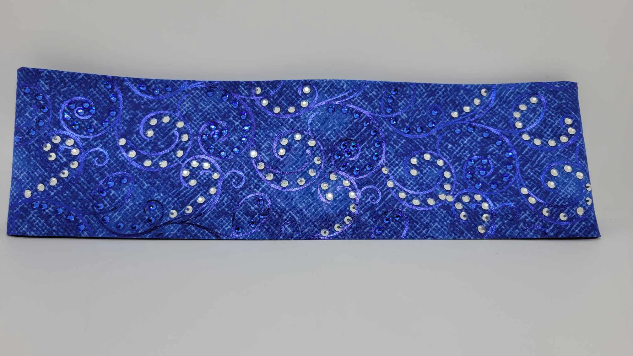 EXTRA BLING - Blue Scrolls with Blue Roses with Blue and Chrome Austrian Crystals (Sku6310)