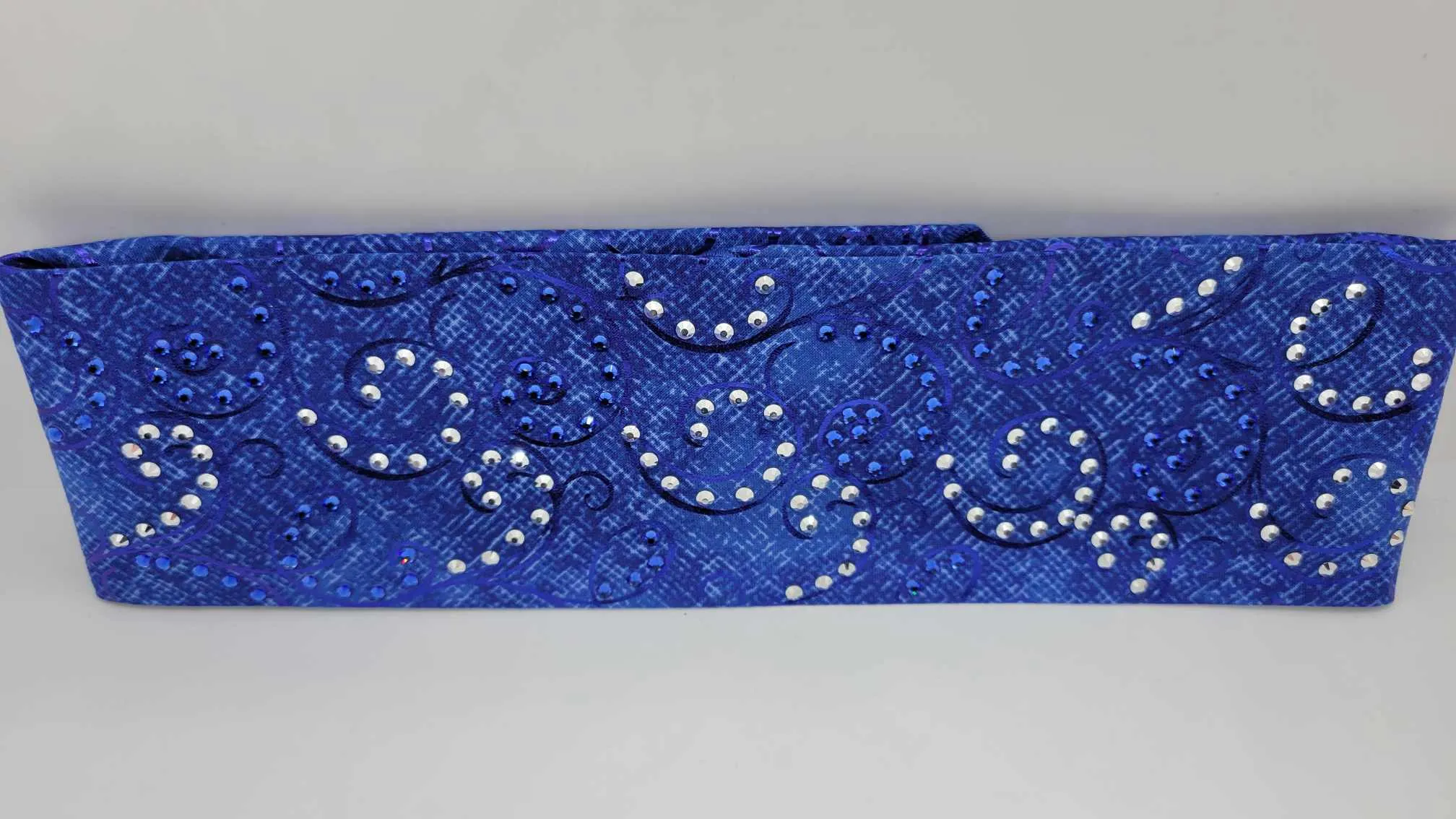 EXTRA BLING - Blue Scrolls with Blue Roses with Blue and Chrome Austrian Crystals (Sku6310)