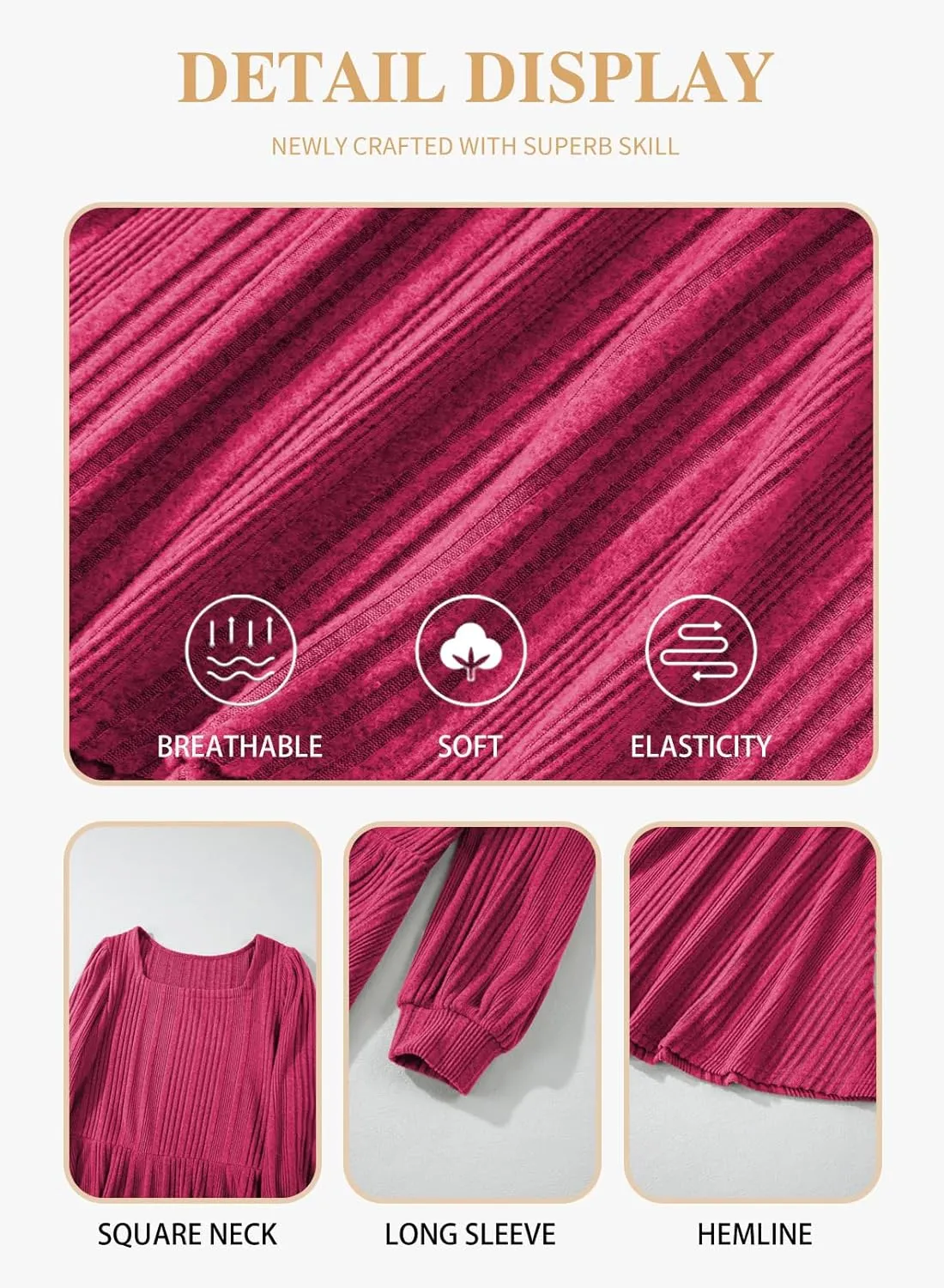 Eytino Womens Plus Size Dress Square Neck Long Sleeve Midi Sweater Dresses with Pockets(1X-5X)