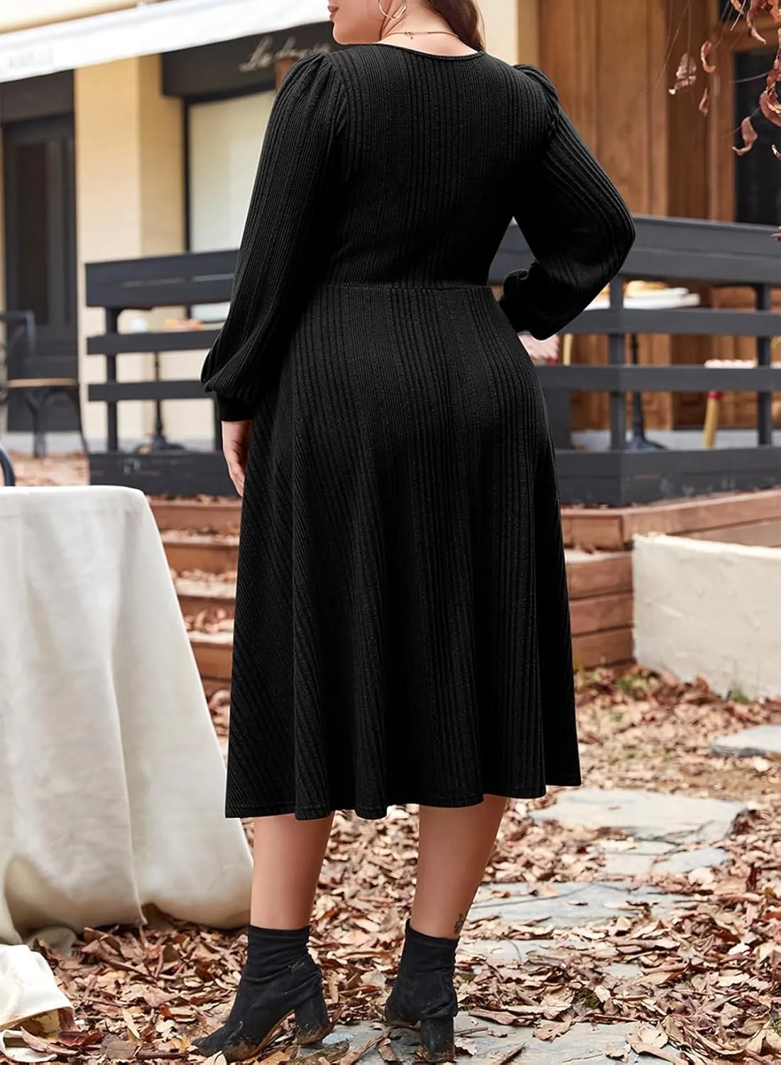 Eytino Womens Plus Size Dress Square Neck Long Sleeve Midi Sweater Dresses with Pockets(1X-5X)