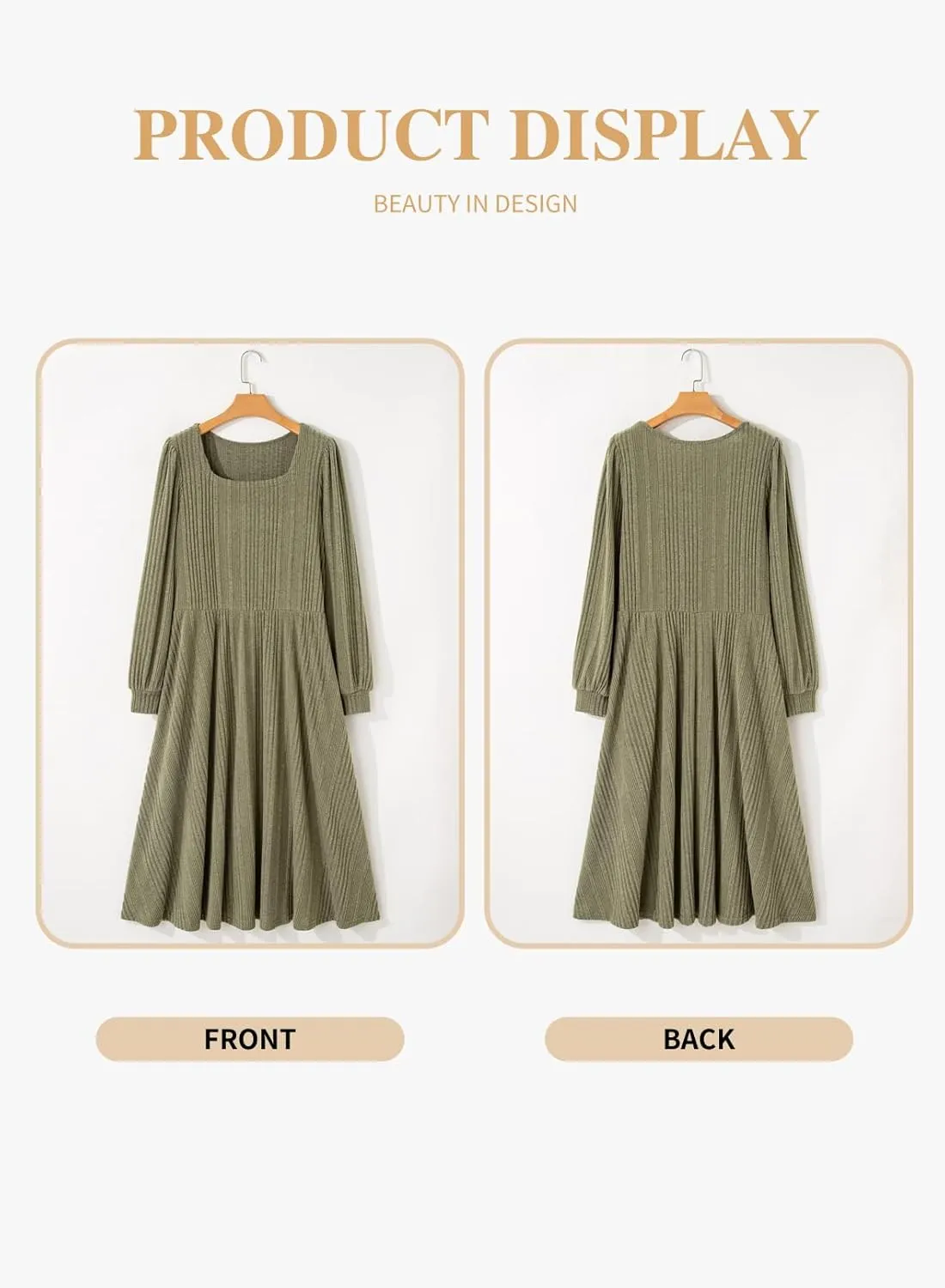 Eytino Womens Plus Size Dress Square Neck Long Sleeve Midi Sweater Dresses with Pockets(1X-5X)