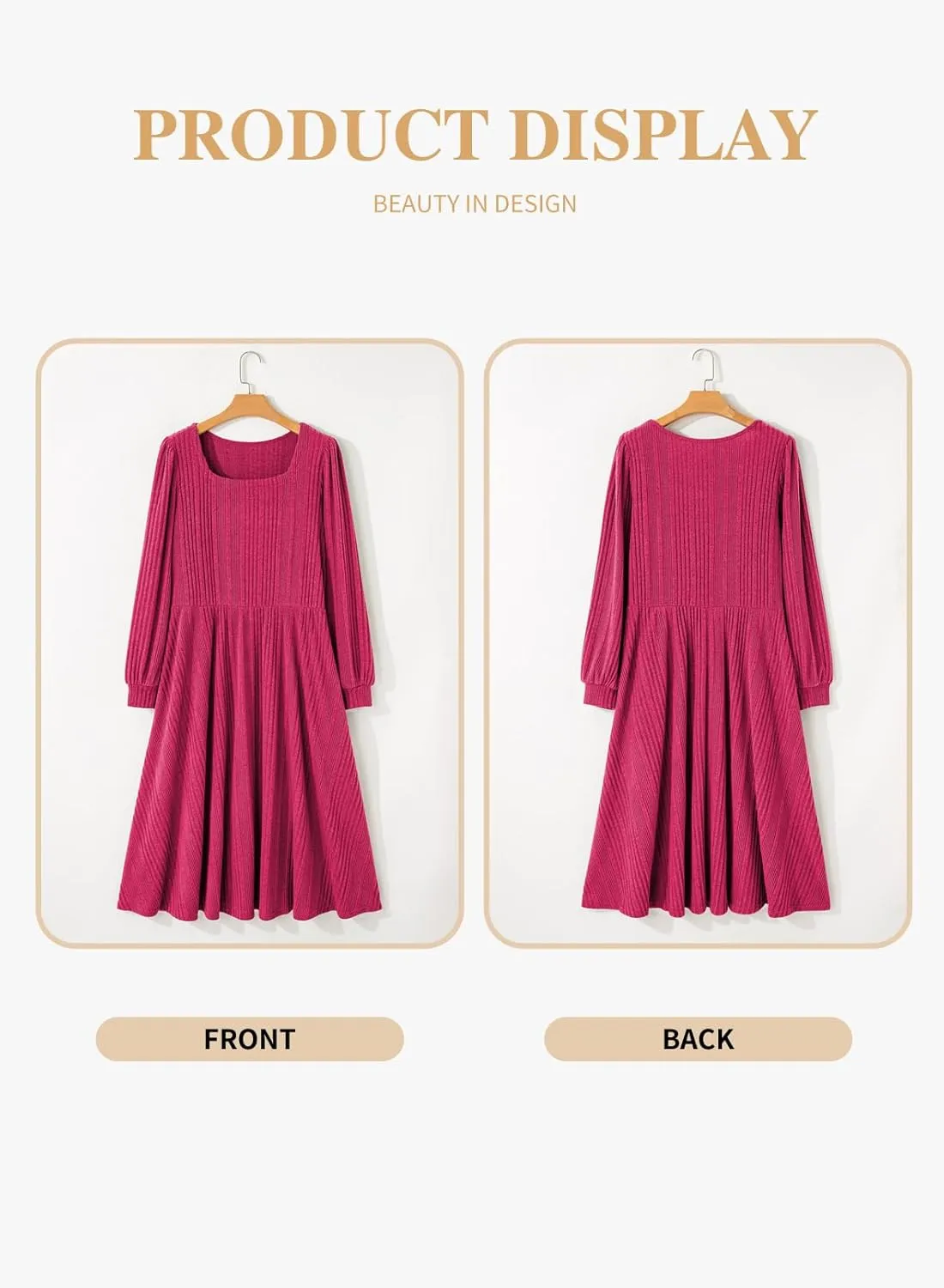 Eytino Womens Plus Size Dress Square Neck Long Sleeve Midi Sweater Dresses with Pockets(1X-5X)